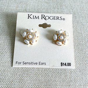 KIM ROGERS Faux Pearl and Rhinestone Flower Earrings NWT